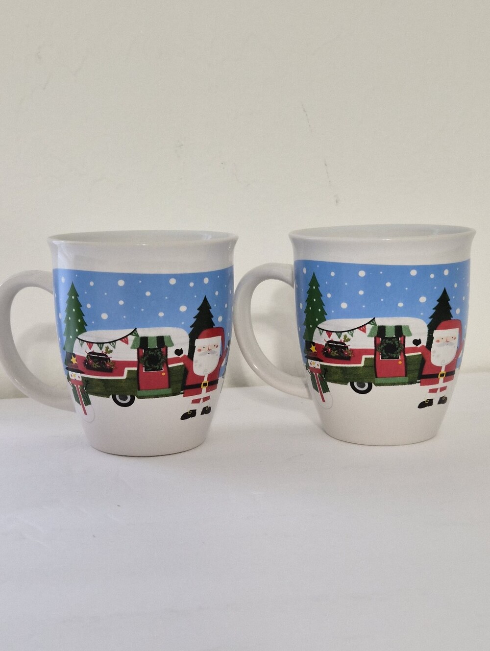 Pair Of Royal Norfolk Santa Camper Ceramic Mugs